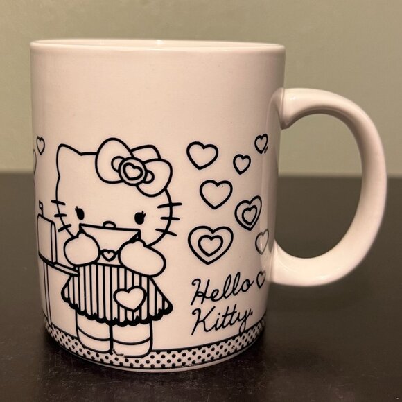 Vintage Sanrio HELLO KITTY Ceramic Mug with Love Letters, Mailbox and Hearts - Picture 1 of 8